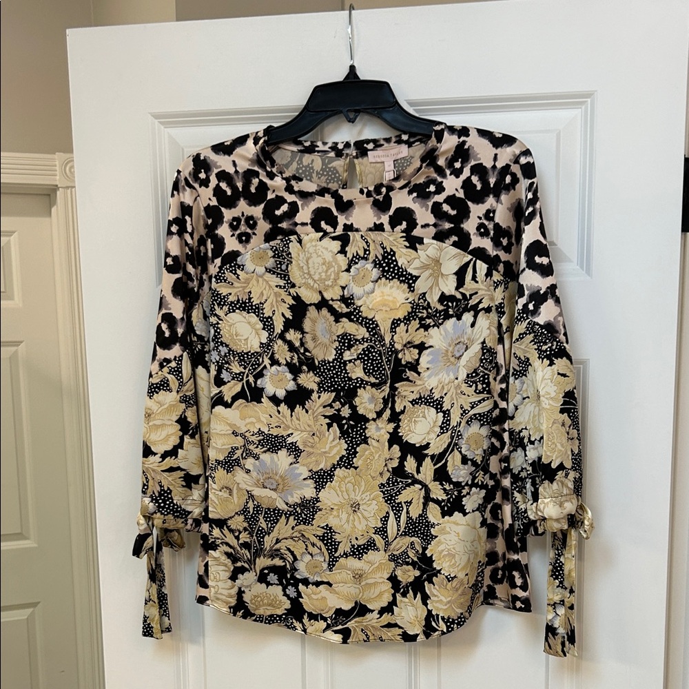 Rebecca Taylor Black and Cream Floral Leopard Blouse